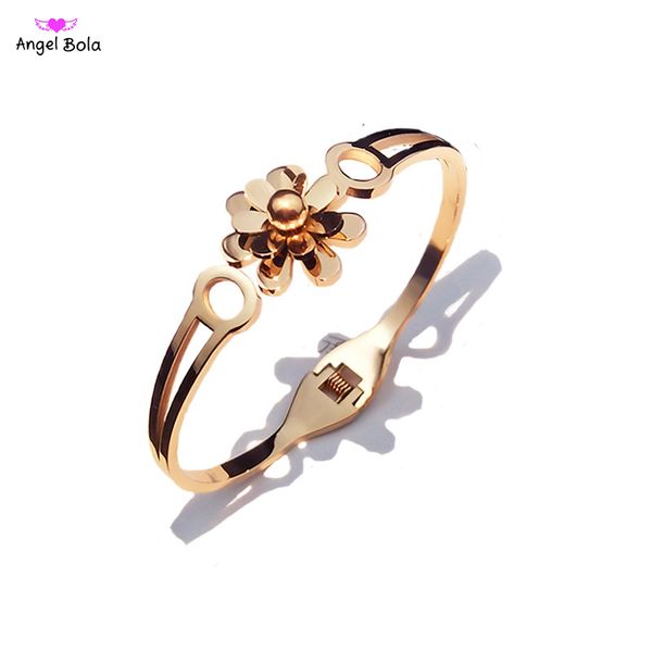 

carved flower metal stainless steel color vintage retro tribal fashion bracelet bangle cuff for women pulseiras jewelry, Golden;silver