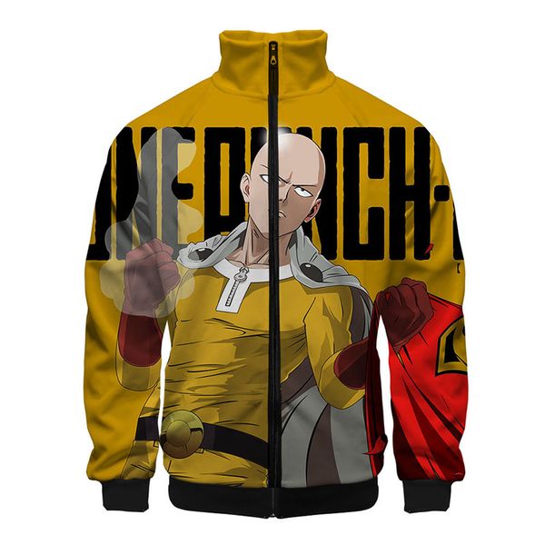

one punch man costume 3d стенд воротник толстовка на молнии толстовки пальто с длинным рукавом прохладный 3d толстовка топы японское аниме м, Black