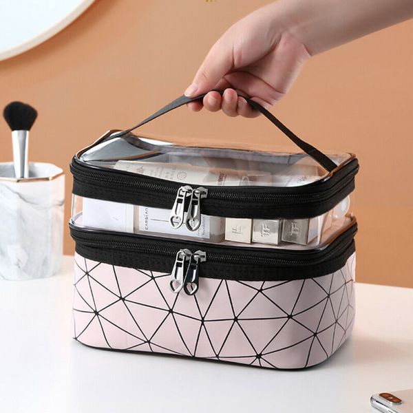 

2020 portable multifunction pouch toiletry double zippers cosmetic bag makeup travel leather case organizer