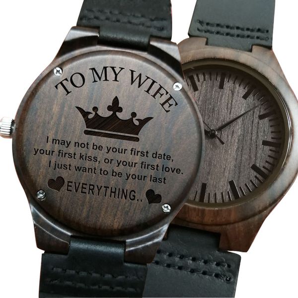 

dropshipping 2019 anniversary gift personalized engraved wooden watch to my wife i just want to be your last everything, Slivery;brown