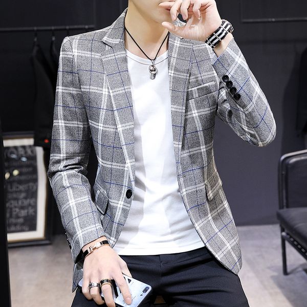 

traje hombre 2019 new plaid business casual small suit male slim korean version veste homme costume, White;black