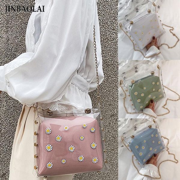 

women's transparent flower print shoulder bags 2020 new arrival women crossbody bags women chain shoulder bag pu leather#0611g30