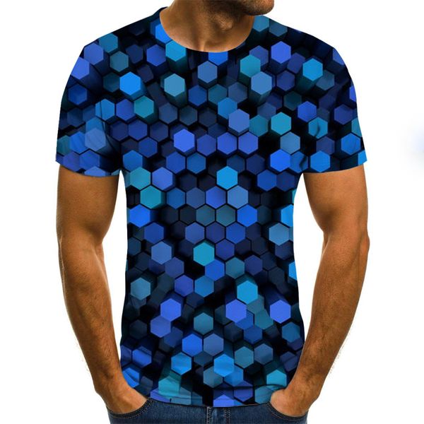 

men's t-shirts 2021 fashion summer men t-shirt geometric print tshirt three-dimensional grid tee shirts casual short-sleeved tees, White;black