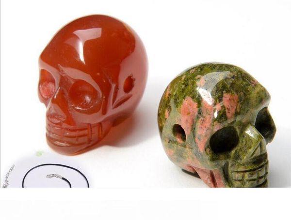 

new natural stone skull pendant necklaces men women turquoise gemstone agate quartz crystal skeleton pendants with chain mixed colors, Silver