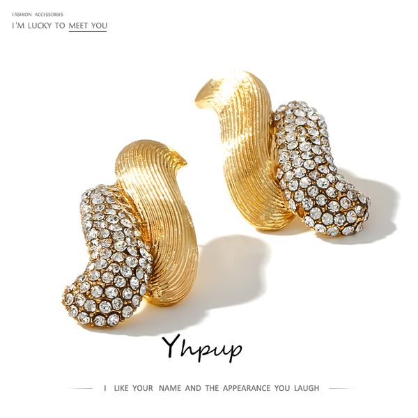 

yhpup fashion brand rhinestone stud earrings irregular geometric earrings zinc alloy statement jewelry for women office party, Golden;silver