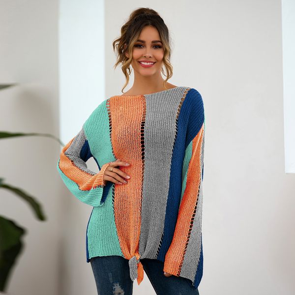 

Female Korean Harajuku -flavored Loose Striped Sweater Women's Sweaters knitted clothes fashion Clothing For Women SJ3126