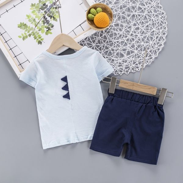 

two-piece suit summer new children's suit baby boy shorts sets korean cartoon dinosaur short-sleeved t-shirt + shorts, White