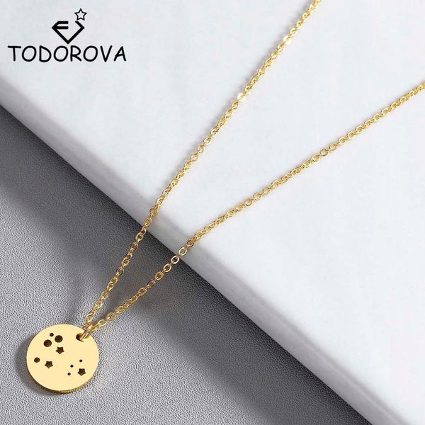 

todorova full moon necklaces for women rose gold round world coin pendant necklace star moon earth necklace jewelry gift, Silver