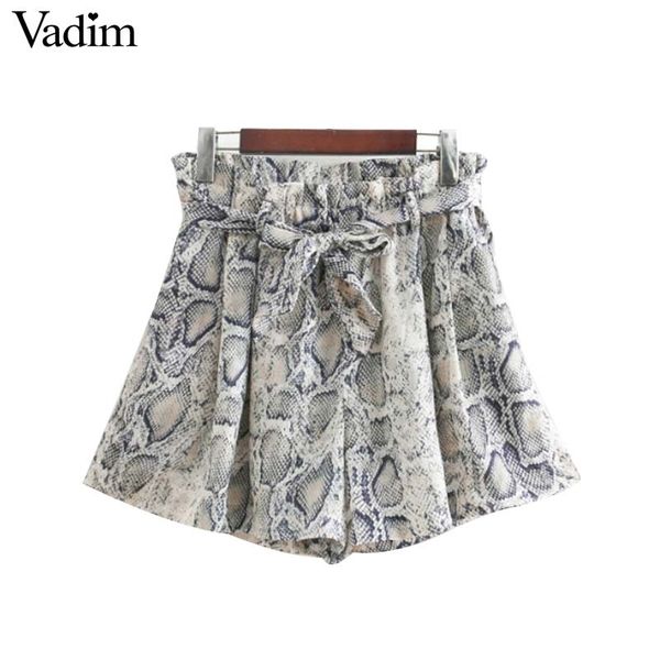 

vadim bow tie sashes snake print shorts animal pattern elastic paperbag waist pockets female chic shorts pantalones cortos sa076, White;black