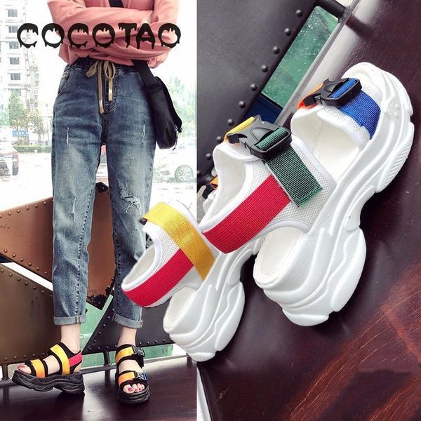 

beach sandals women 2019 new ins fashion toe-open color thick-soled korean version student sports style muffin shoes26 t200529, Black