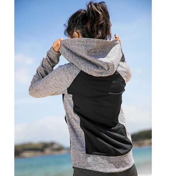

u18251 patchwork warm sports running jacket hoodies women long-sleeve fitness yoga running hood quick-dry, Black;red