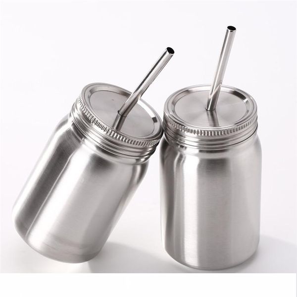 

14oz mason bottle stainless steel double layer tumbler mason jar with stainless steel straw and leak proof lid water bottle cup