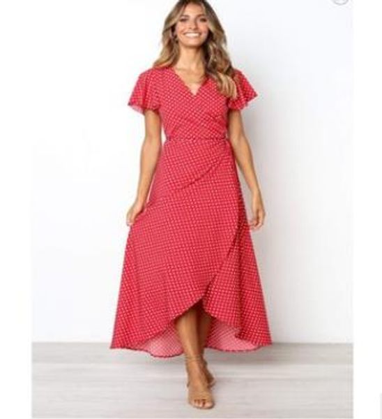 

women summer v neck dress vintage dot printed party dresses loose casual bohemian vestidos femme robe, Black;gray
