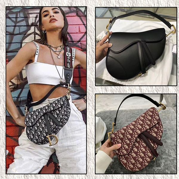 

2020 new women fashion handbag shoulder bags beige letter embroidery saddle bag girl lady messenger bag waistpacks