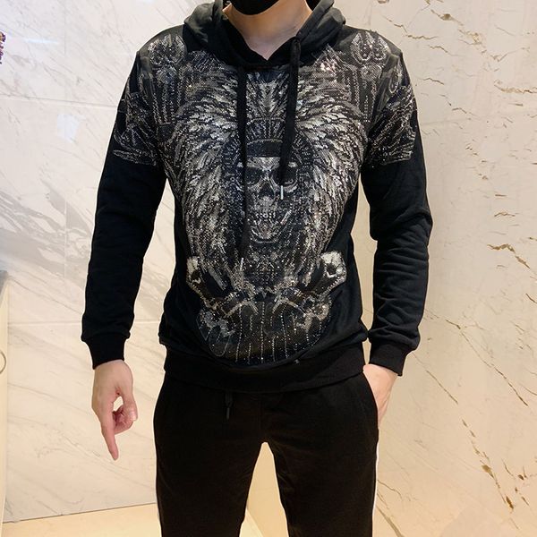 

men's hoodies & sweatshirts hoodis for hip hop punk gothic shiny printed thicken hooded swetshirts men streetwear warm clothes male loo, Black
