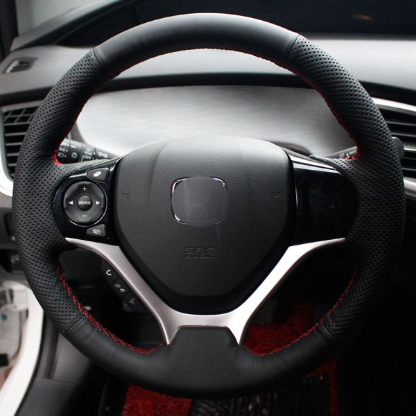 

black natural leather car steering wheel cover for honda civic civic 9 2012-2015