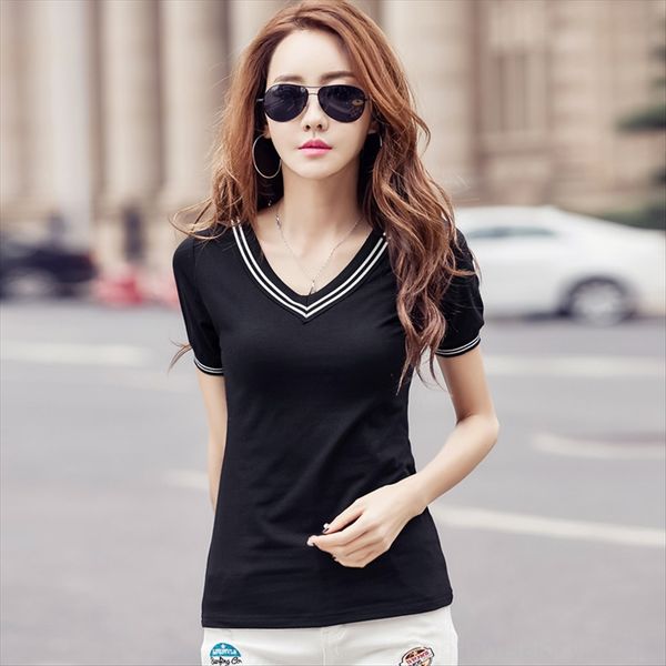 

v-neck white short-sleeved t-shirt women's slim large size all-match headscarf v-neck white short-sleeved t-shirt women's slim lar