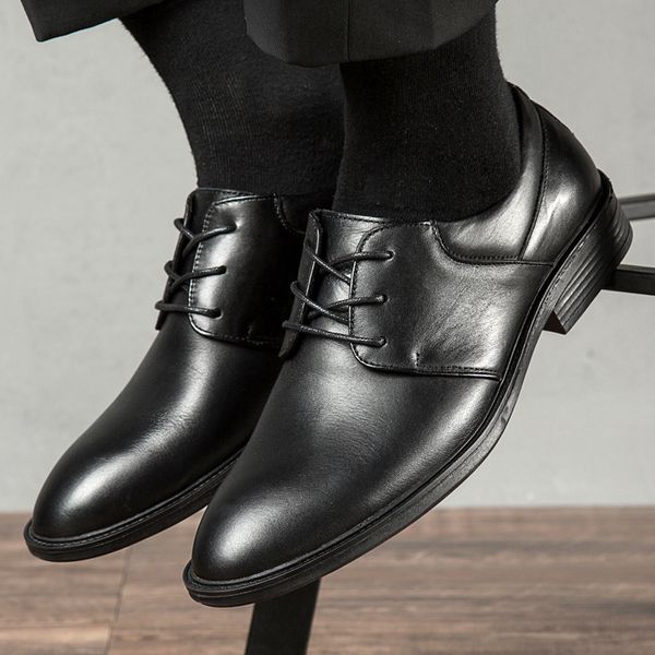 

men's shoes genuine leather casual footwear fashion brand men formal wedding party shoes round toe quality men's casual a4, Black