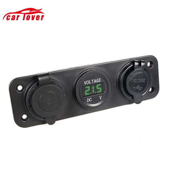 

car charger motorcycle plug usb adaptor+digital voltmeter mobile phone usb charger 2in1+12v/24v cigarette lighter socket led