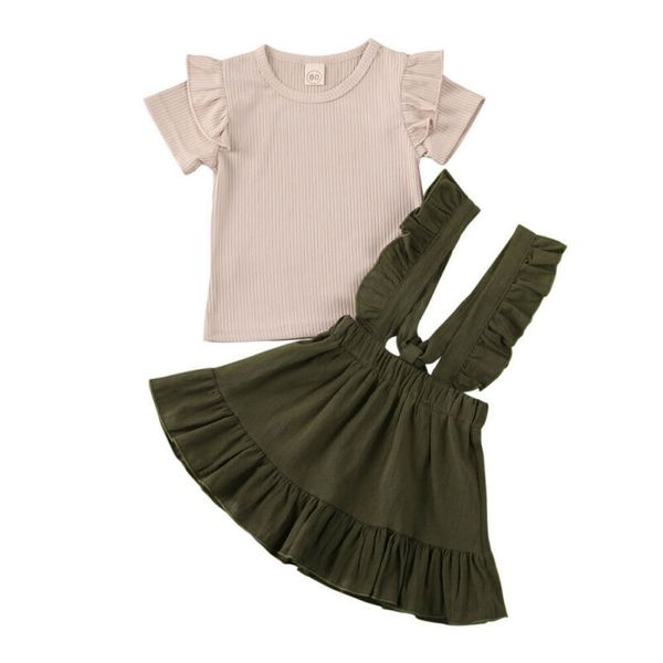 

1-5y toddler kid baby girl clothes short sleeve t-shirt+ strap dress 2pcs outfit set 2020 new, White