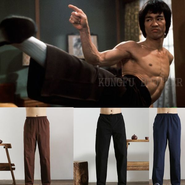 

100% cotton bruce lee tai chi pants wushu martial arts wing chun clothing training trousers jeet kune do pant, Black;red