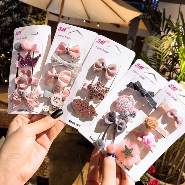

3/4pcs/set cartoon lace bowknot hair clip children glitter sequins crown duckbill clip bezel for hair kids accessories, Slivery;white