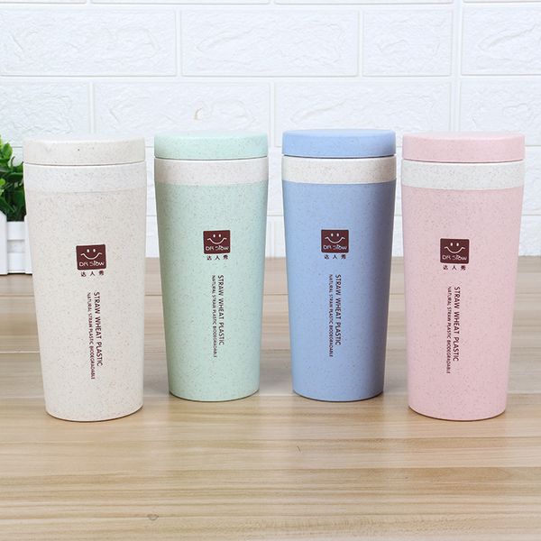 

300ml 4 colors portable double layer bottle eco-friendly simple water bottle student straight straw with lid coffee bottles