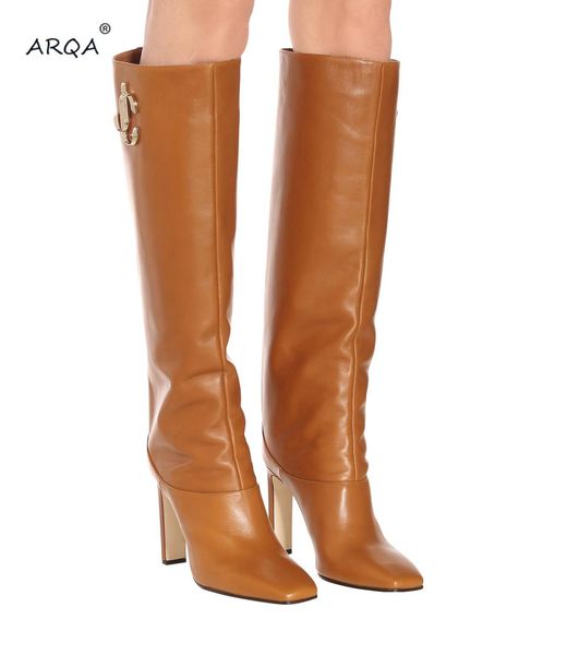 

europe and the united states new high-heeled square head leather sleeve ladies catwalk boots roman tube knight boots women, Black
