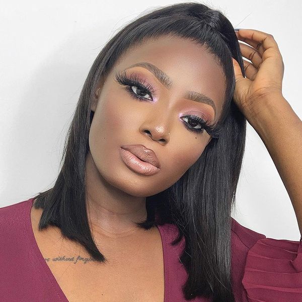 

волос короткие боб фронта шнурка человеческих волос парики бразильский straight натуральный парик шнурка фронтальная парик pre щипковых воло, Black