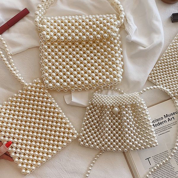 

fashionwomen pearl weave multi class crossbody bags messenger bag handle bag purse pure color mobile phone