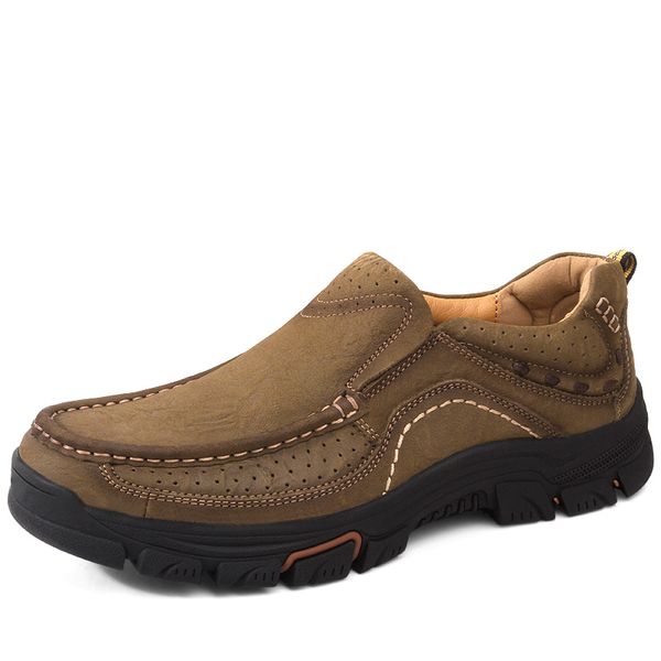 

genuine leather men businnes shoes handmade male footwear set foot men's casual outdoors cowhide loafers work shoes, Black