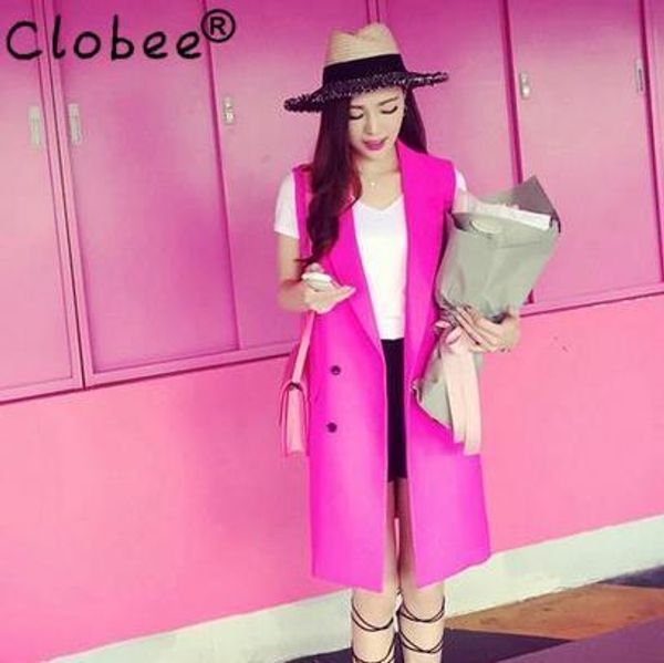 

women's vests 2021 formal pink solid long style suit vest ladies double breasted sleeveless waistcoat female cloth y898, Black;white