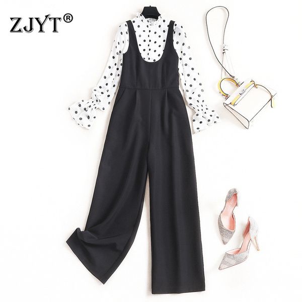 

элегантный офис леди брюки из двух частей наряды весна новый 2020 мода женщины горошек печати шифоновая блузка и брюки костюм наборы, White