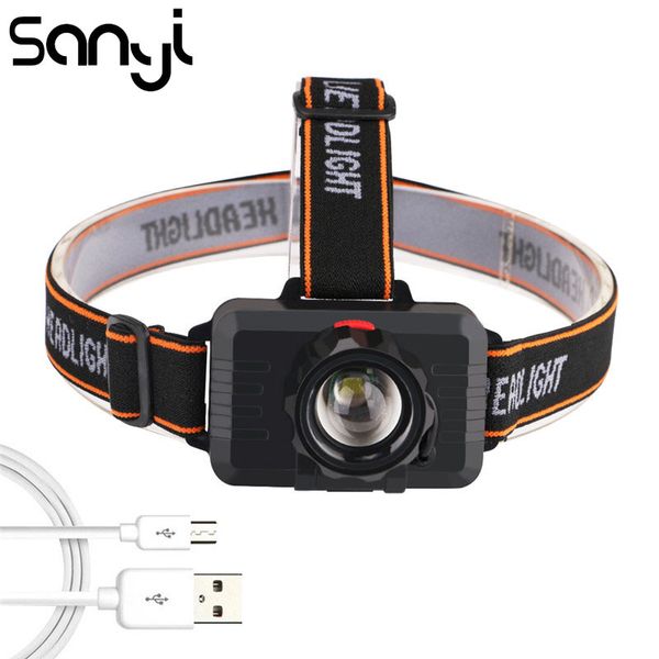 

headlamps sanyi t6 usb rechargeable built-in battery head lamp zoom headlight super bright headlamp torch camping led forehead