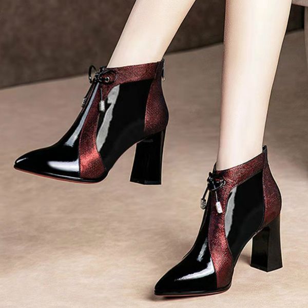 

new women boots pumps shoes fashion pointed toe ankle spring/autumn bow 7cm high heels work ladies female shoes, Black