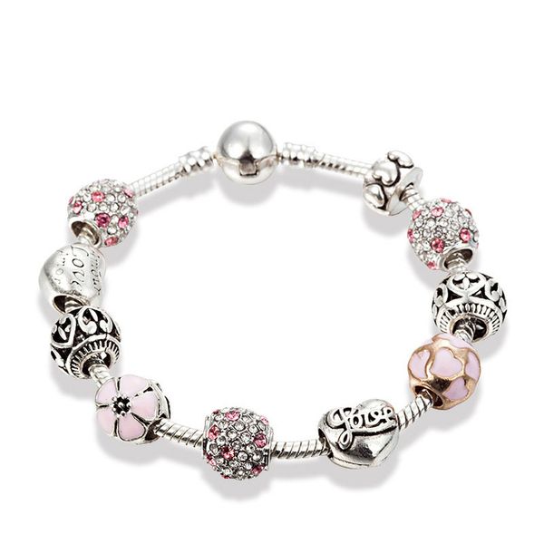 

women silver charms pandora bracelet green crystal diy bracelets & bangles diy jewelry pulseira, Golden;silver