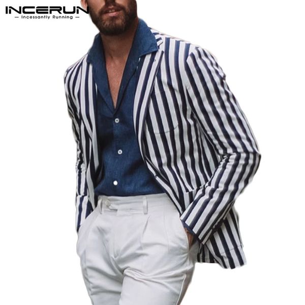 

incerun england casual men lapel striped suit jackets coats fashion joker single breasted comfort trend mens blazers outerwear, White;black
