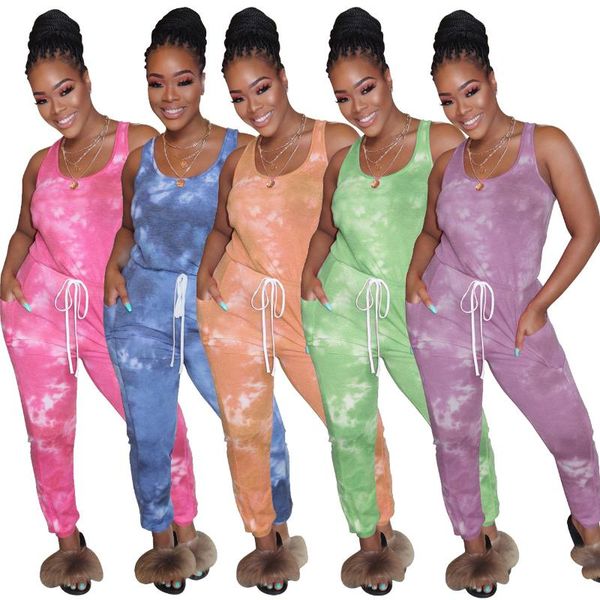 

tie dye print sleeveless jumpsuits women sleeveless rompers night club party bodycon one piece long vintage playsuit, Black;white