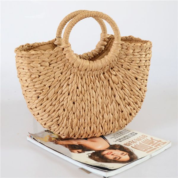

straw bag women's bags rattan wooden 2020 new straw vacation package ins same hand-woven yue liang bao beach summer style shape