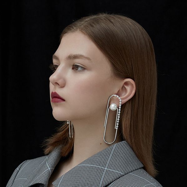 

women's fashion new jewelry decorative paper clip gold-plated earrings pearl designer engagement diamond pendant earrings birthday gift, Silver