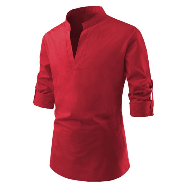

xxl stand collar fashion men shirt roll-up long sleeve solid casual basic shirt men leisure fitness pullovers blouses, White;black