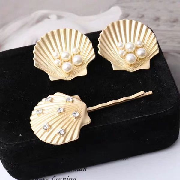 

mengjiqiao 2019 new design gold color shell pearl stud earrings summer style hairpins for women gilrs fashion jewelry sets, Silver