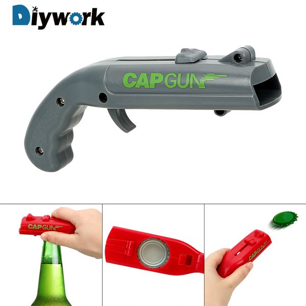 

Cheap Openers DIYWORK Spring Cap Catapult Launcher Can Openers Drink Opening Shooter Beer Bottle Opener Creative Kitchen Gadgets Gun shape