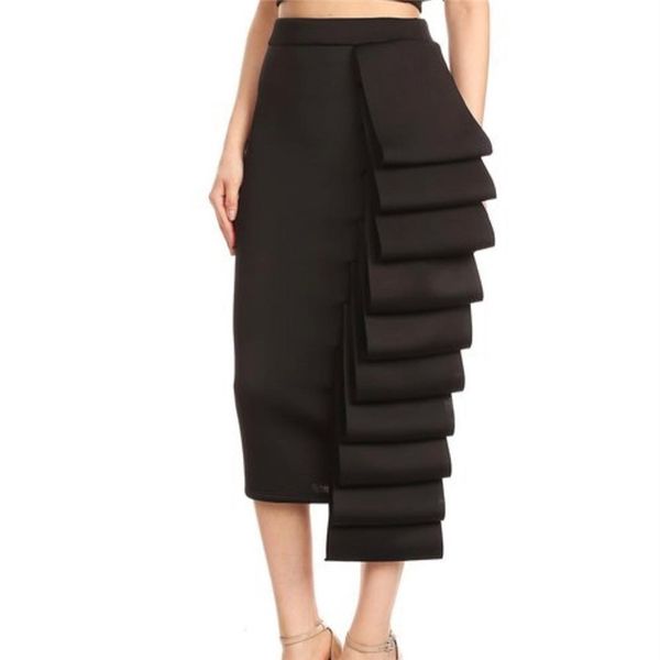 

2019 women pencil skirt high waist slim midi solid modest classy female package hip jupes falad officewear elegant femme fashion, Black