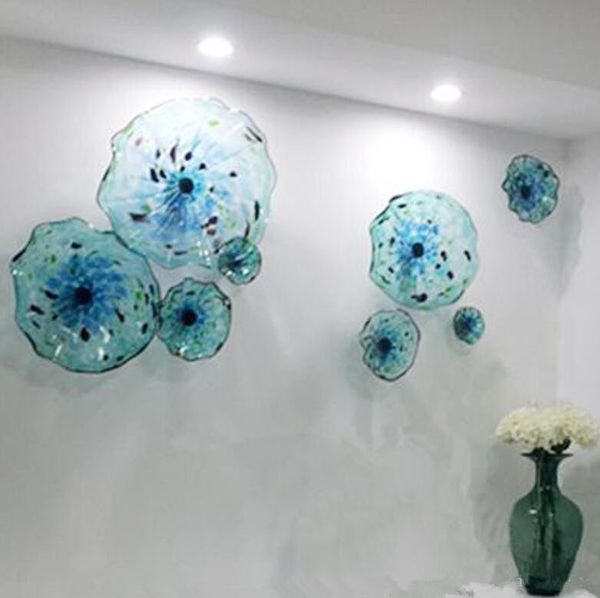 

murano flower plate lamps arts blue color 100% hand blown glass hanging plates scallop edges shape