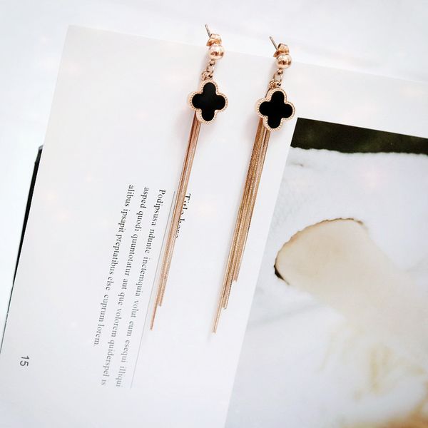 

клевер серег кисточкой серьги длинные серьги падения женщин темперамент корейский стиль минималистский wild личность титановые стали, Golden