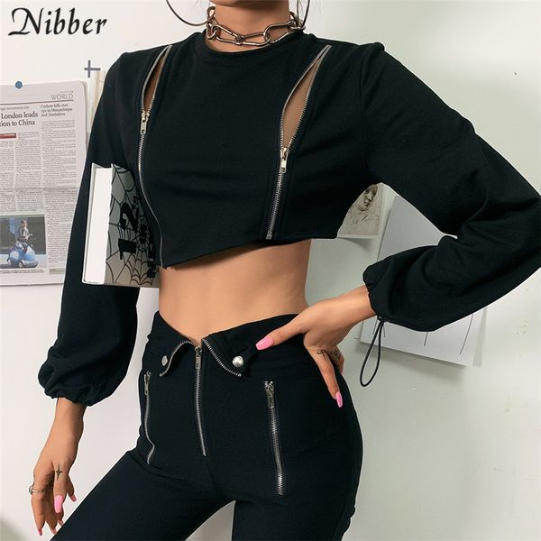 

nibber autumn fashion black hollow slim short hoodie 2019 fall winter long sleeve casual outdoor thin sportswear mujer