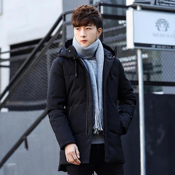 

man winter autumn jacket fashion warm men winter down coat slim fit simple street hooded outerwear parkas outdoors ultra light, Black