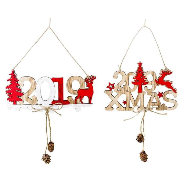 

2019 christmas new year door hanging pendant wood xmas tree ornament decor