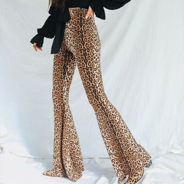 

women pants pattern leopard printed flare pants women elastic mid waist trouser autumn spring casual stretch long pnats female, Black;white